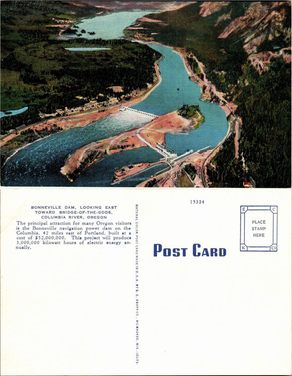 Postcard Bonneville Dam Columbia R. OR unaddressed $$ 383900 ISH