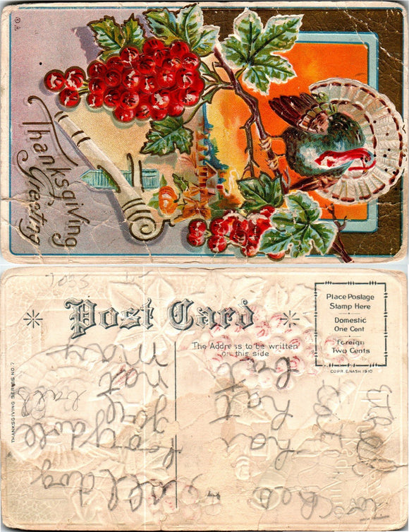 Postcard Thanksgiving Greeting Turkey $$ 383930 ISH