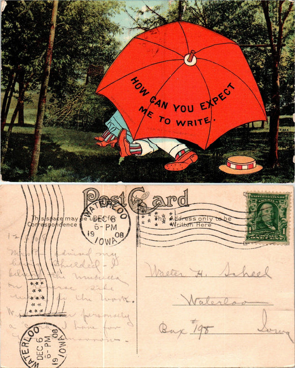 Postcard 1908 Romance Humor from/to Waterloo IA $$ 383933 ISH