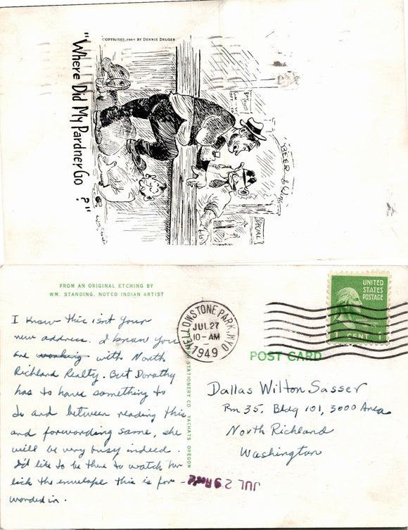 Postcard 1949 Drinking Humor Yellowstone Park to Richland WA $$ 383945 ISH