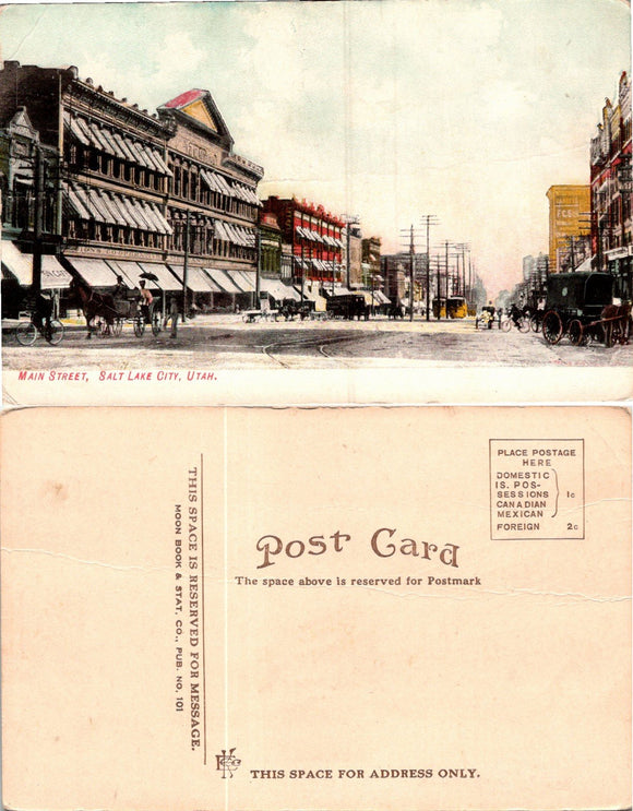 Postcard VINTAGE Main St Salt Lake City UT UNADDRESSED $$ 383977 ISH