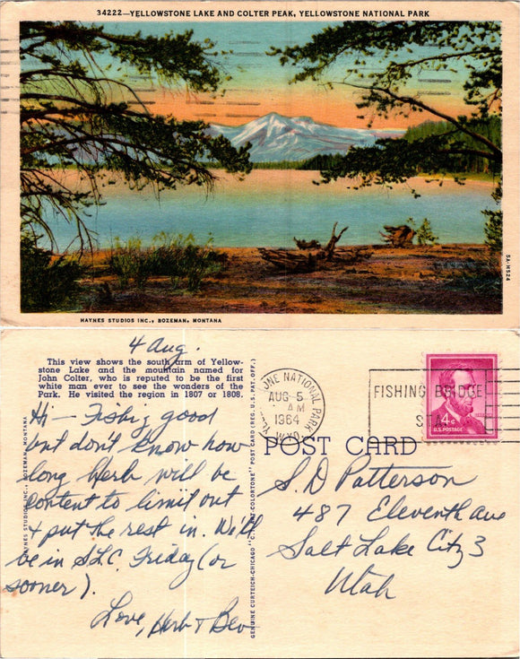 Postcard 1964 Yellowstone National Park to Salt Lake City UT $$ 383995 ISH