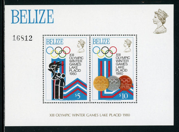 Belize Scott #469 MNH S/S OLYMPICS 1980 Lake Placid CV$15+ 384275