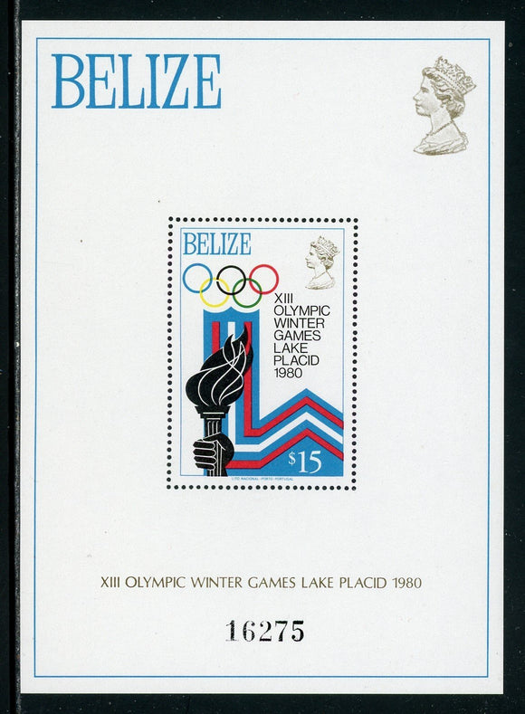 Belize Scott #470 MNH S/S OLYMPICS 1980 Lake Placid CV$15+ 384276