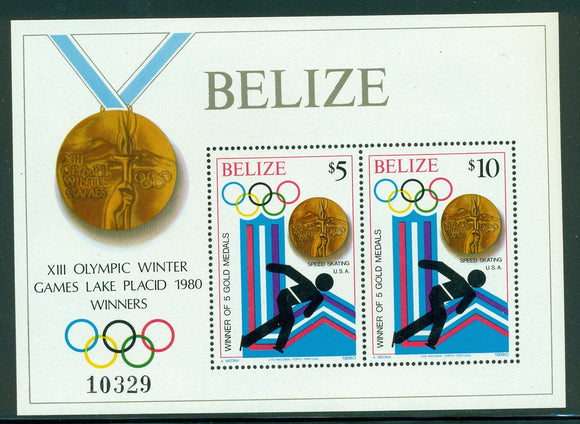 Belize Scott #511 MNH S/S OLYMPICS 1980 Lake Placid CV$17+ 384282