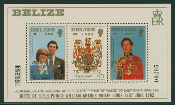 Belize Scott #665 MNH S/S Gold OVPT Birth of Prince William CV$9+ 384292