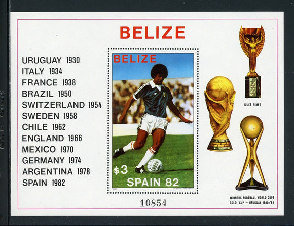 Belize Scott #608 MNH S/S WORLD CUP 1982 Spain Soccer Football CV$27+ 384296