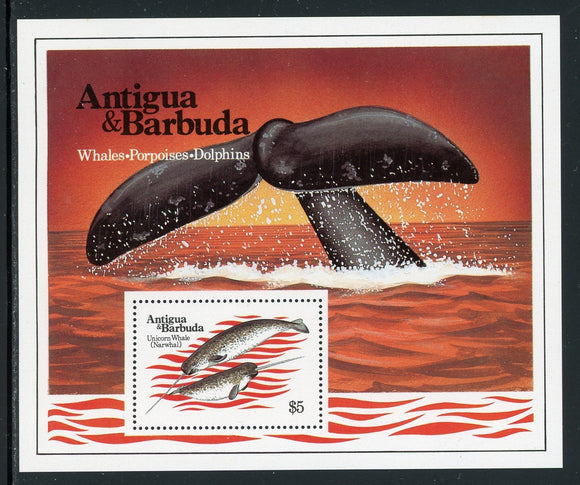 Antigua Scott #707 MNH S/S Whales and Dolphins FAUNA CV$8+ 384335