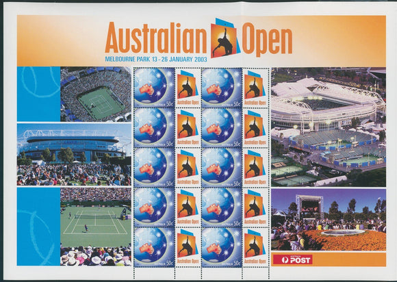 Australia Scott #2122 MNH SHEET of 10 w/LABEL Australian Open Tennis 2003 CV$15+