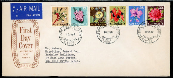 Australia Scott #434-439 FIRST DAY COVER Orchids Flowers FLORA FLOWN $$