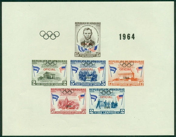 Honduras note after Scott #C335 MNH S/S Tokyo Olympics Abraham Lincoln CV$50+