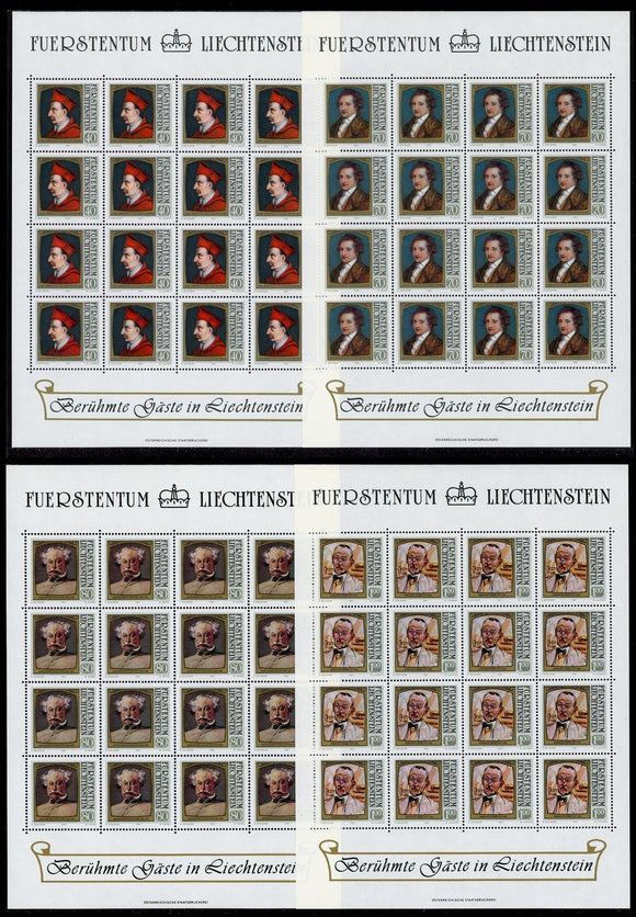 Liechtenstein Scott #722-725 MNH SHEETS of 16 Famous Visitors Portraits CV$29+