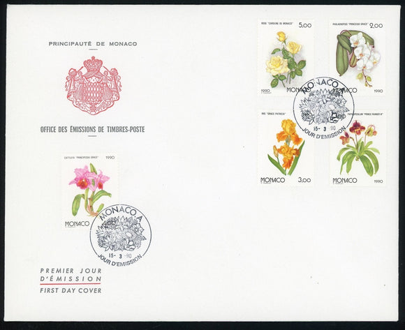 Monaco Scott #1706-1710 FIRST DAY COVER Orchids Plants FLORA $$