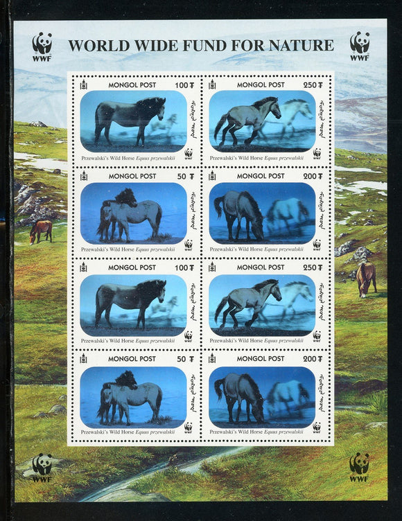 Mongolia Scott #2441 MNH SHEET Przewalski's Horses FAUNA WWF HOLOGRAM $$