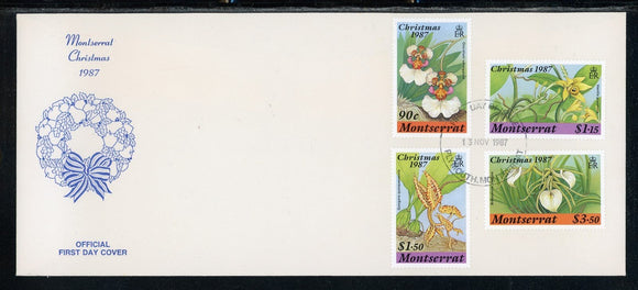 Montserrat Scott #658-661 FIRST DAY COVER Christmas 1987 Orchids FLORA $$