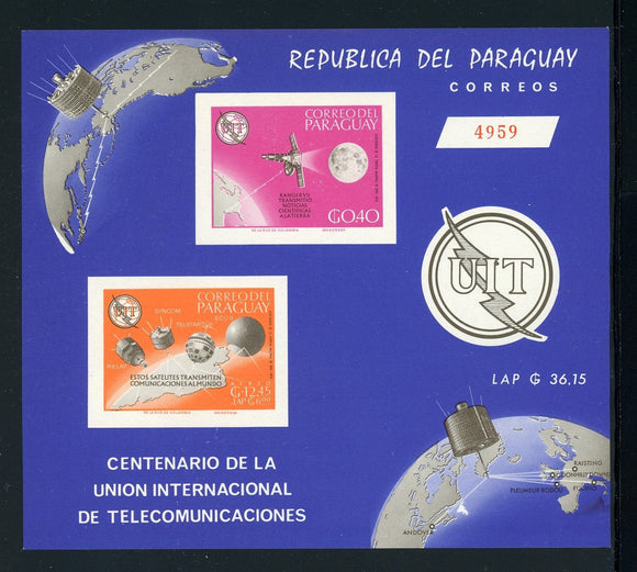 Paraguay note after Scott #900a IMPERF MNH S/S ITU Centenary CV$27+