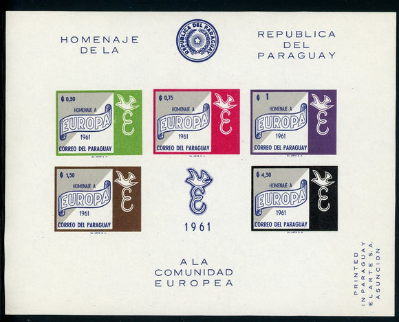Paraguay Scott #627a IMPERF MNH S/S Europa 1961 $$