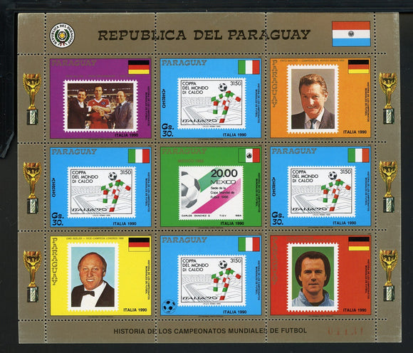 Paraguay Scott #C754 MNH SHEET of 3 + LABELS World Cup Italy 1990 $$ os1