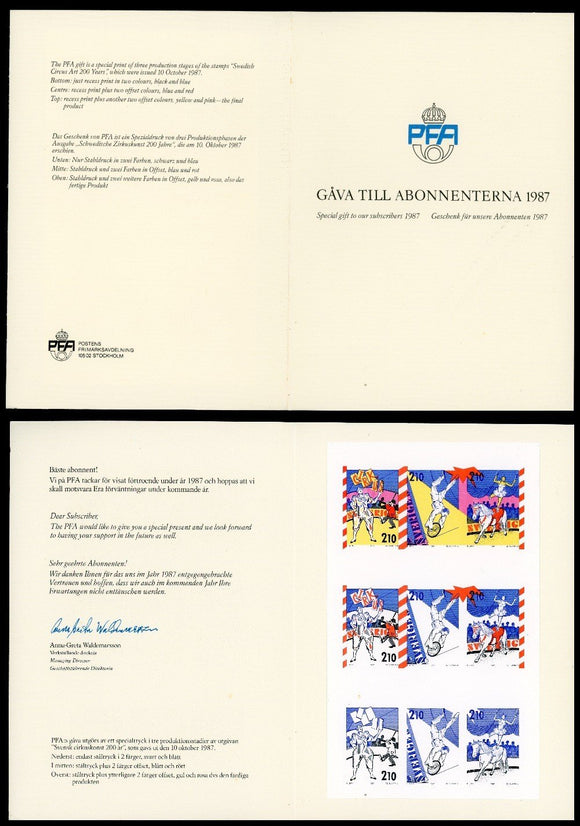 Sweden OS #77 NGAI SOUVENIR The Circus in Sweden Bicentennial Folder 1987 $$