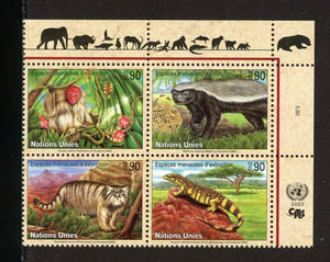 UN-Geneva Scott #389a MNH BLOCK Endangered Species 2002 FAUNA CV$6+