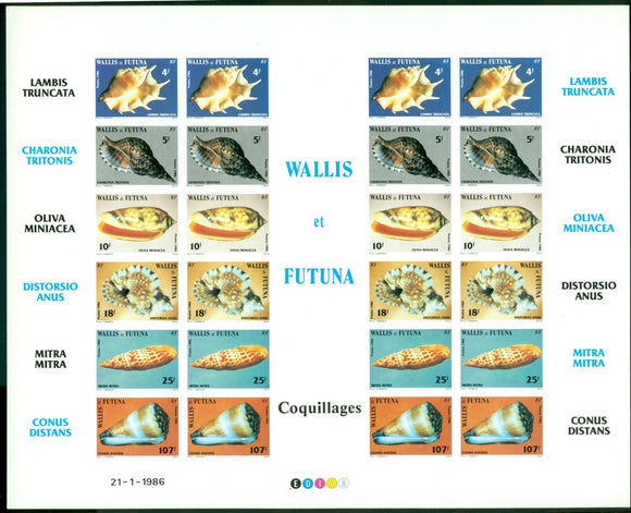 Wallis & Futuna Scott#333-338 IMPERF SHEETS MNH Seashells 1986 $$$