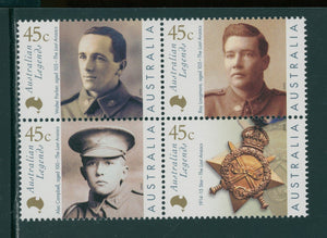 Australia Scott #1803a MNH BLOCK of 4 Legends Veterans of WW I CV$4+ 392484