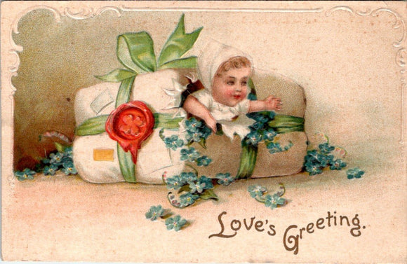 Postcard 1909 Love's Greeting Baby Seattle to Turtle Lake WI $$ 395409
