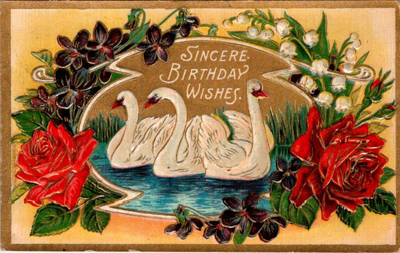 Postcard 1911 Birthday Wishes Swans to Turtle Lake WI $$ 395410