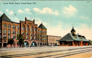 Postcard 1910 Union Pacific RR Depot Grand Isle NE to Hailey ID $$ 395563