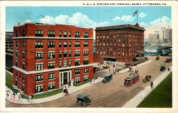 Postcard 1910 P & L.E. Station Pittsburgh PA to Stockton CA $$ 395569