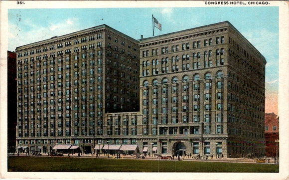Postcard 1920 Congress Hotel Chicago IL to Stockton CA $$ 395572