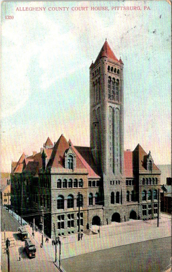 Postcard 1916 Allegheny Court House Pittsburgh PA to Stockton CA $$ 395577