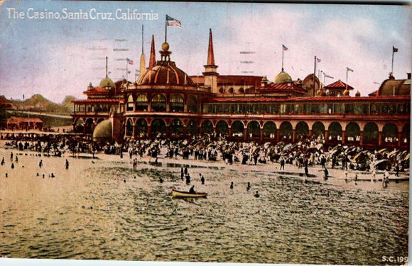 Postcard 1921 Casino Santa Cruz to Stockton CA $$ 395586