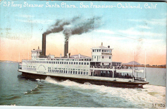 Postcard 1921 Steamer Santa Clara from San Francisco to Stockton CA $$ 395587