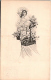 Postcard 1911 Woman with Flowers Turtle Lake WI to Barnum MN $$ 395605