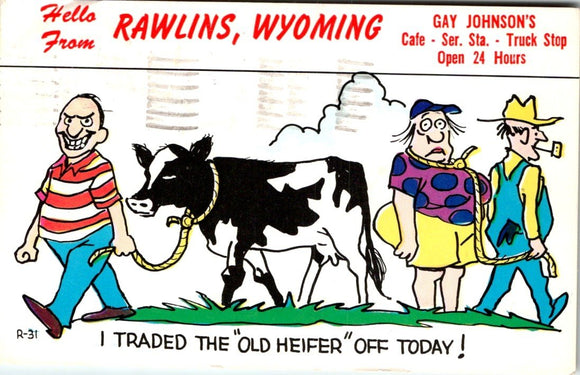 Postcard 1965 Barnyard Humor Rawlins WY to Emmett ID $$ 395642