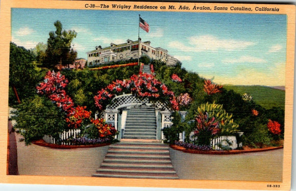 Postcard Wrigley Residence Santa Catalina Island CA unaddressed $$ 395658