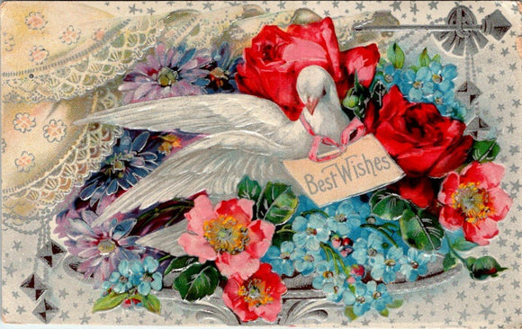 Postcard 1910 Floral Best Wishes to Turtle Lake WI $$ 395772