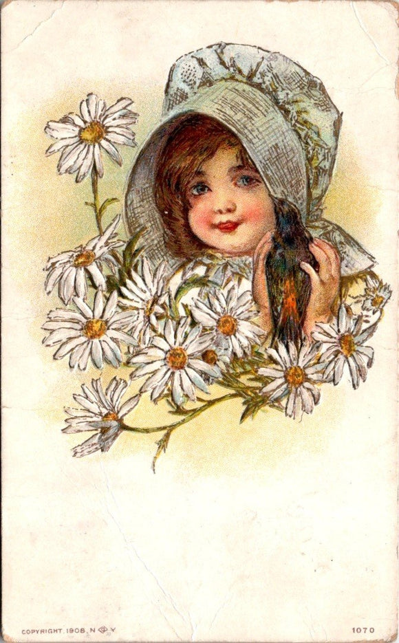 Postcard ANTIQUE Birthday Flowers and Young Girl to/from Ruffsdale PA $$ 395788