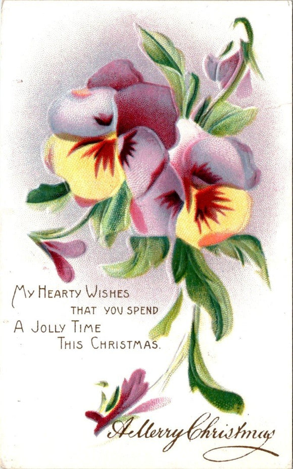 Postcard 1914 Christmas Flowers to Turtle Lake WI $$ 395789