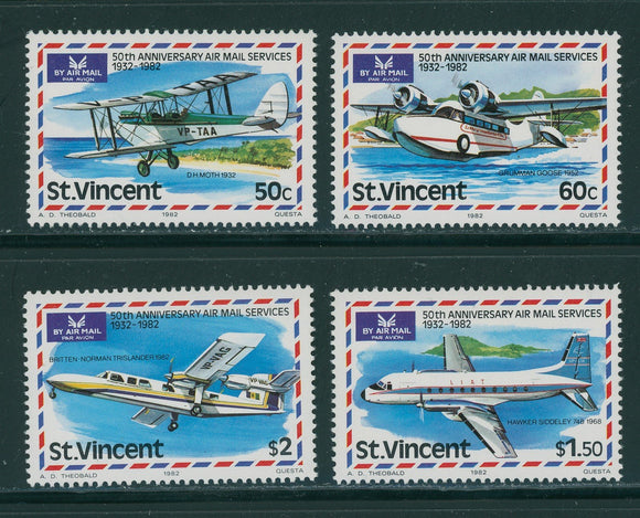 St. Vincent Scott #643-646 MNH Airmail Service 50th ANN CV$5+ 395914