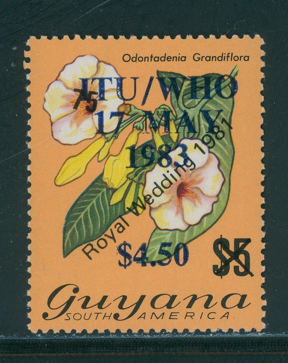 Guyana Scott #646 MNH ITU/WHO on $4.50 on Flowers CV$16+ 395950