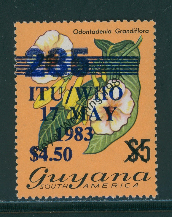 Guyana Scott #647 MNH ITU/WHO on $4.50 on Flowers CV$16+ 395951