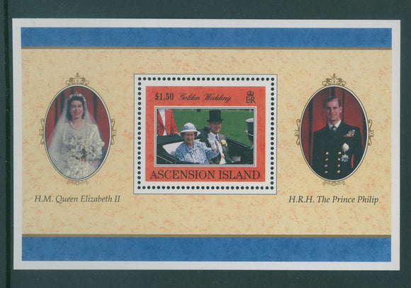 Ascension Scott #680 MNH S/S Queen Elizabeth II Prince Philip 50th CV$7+ 396156