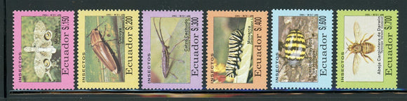 ECUADOR MNH: Scott #1309-1314 Insects Wildlife FAUNA CV$11+