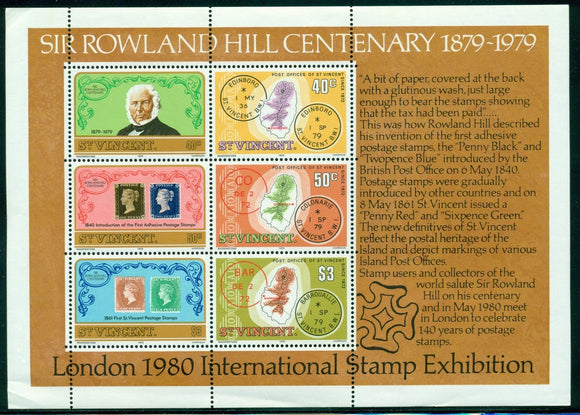 St. Vincent Scott #547a MNH S/S Sir Rowland Hill Death Centenary $$ 406666