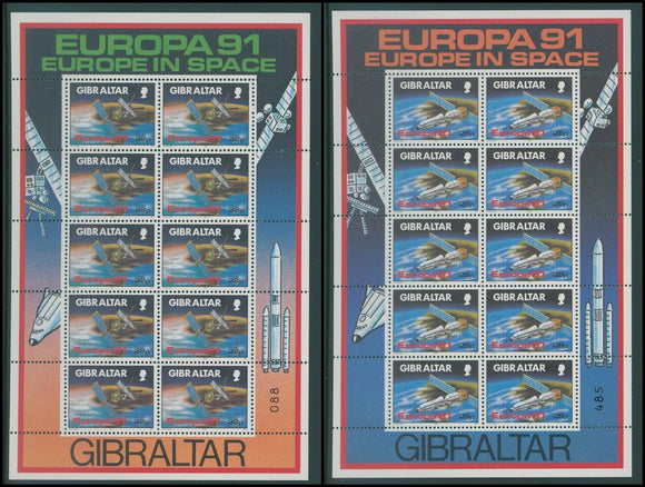 Gibraltar Scott #585-586 MNH SHEETS of 10 Europa 1991 Space CV$19+ 408621