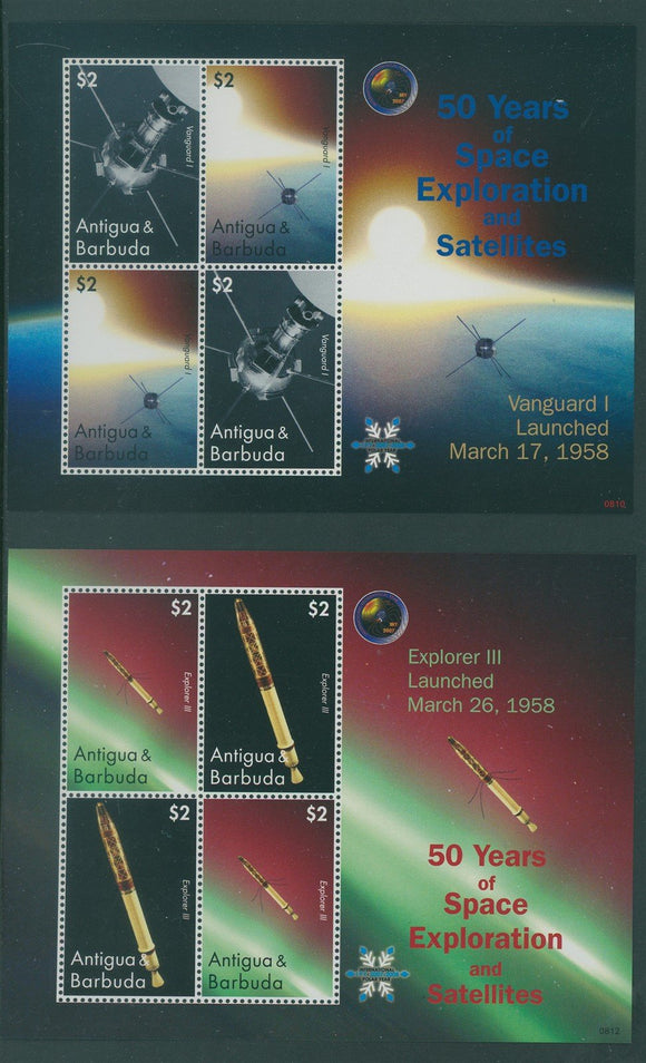 Antigua Scott #3015-3016 MNH SHEETS of 2 PAIR 50 years Space CV$16+ 408639