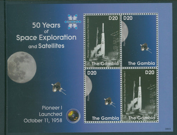 Gambia Scott #3150 MNH SHEET of 2 PAIRS Pioneer 1 Launch CV$10+ 408651
