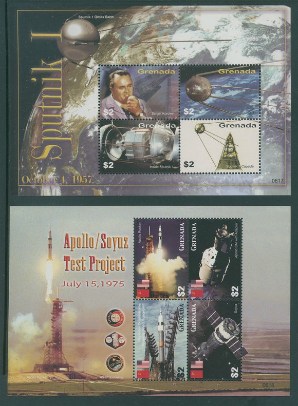 Grenada Scott #3601-3602 MNH SHEETS of 4 Sputnik Apollo Soyuz Space CV$12 408668